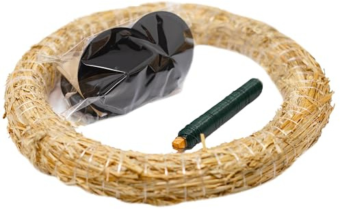 Adventskranz-DIY-Set - Inhalt: 1x Strohkranz 30 cm, 4X Kerzenhalter Schwarz Matt 8 cm, 1x Wickeldraht grün 100g