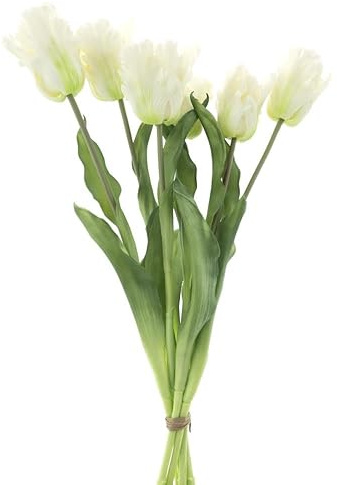 mucplants Künstliches Tulpenbündel Parrot 52cm, Real-Touch Tulpenstrauß mit 6 Tulpen, Ostern Dekoration (Creme)
