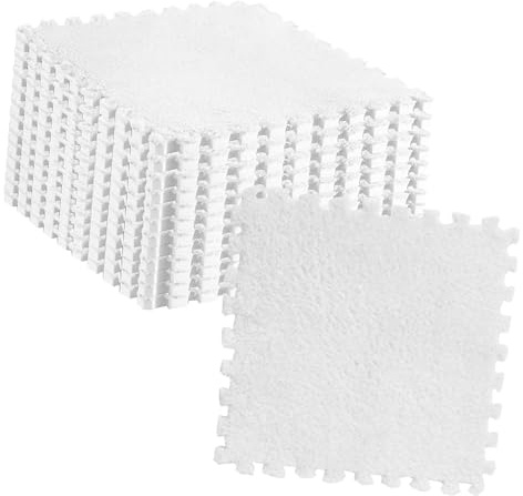 ACOGEDO 10 Stück Plüsch-Puzzle-Bodenschaummattenfliesen, Schneidbare rutschfeste Ineinandergreifende Teppichfliesen, Meeresblau, Bequemes Bettgefühl, Plüsch-Bodenmattenfliesen, Puzzle-Bodenmatte,