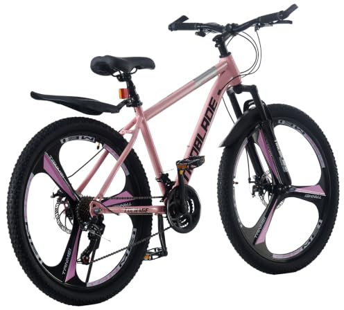 LSBIKE 24/26/27.5 Zoll Erwachsener Mountainbike, 21 Gang Schaltung Antriebssystem, Hardtail MTB mit Stoßdämpfer, Scheibenbremsen, Kohlenstoffstahl Fahrrad Allterrain Mountain Bike (Rosa, 26 Zoll)