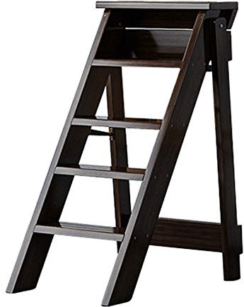 step stool ladder Folding 5 Step Ladder Chair Wooden Foldable Stool, Multifunction Library Shelf Climb Bookshelf Pla