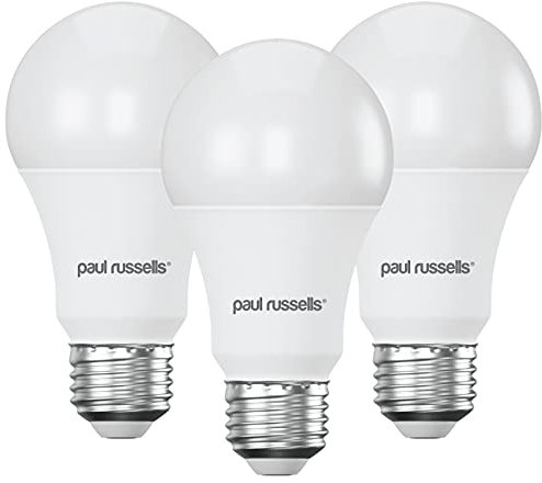 paul russells LED GLS Lights Edison Screw ES, 75w Equivalent, 9.5watt 1055LM LED Bulbs, 2700K Warm White, Classic Frosted A60 Standard E27 Energy Saving (Not Dimmable) Large Globe Lamps, 3 Pack
