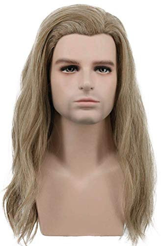karlery Herren Lang Gewellt Blond und Hellbraun Perücke Halloween Cosplay Perücke Anime Kostüm Party Perücke
