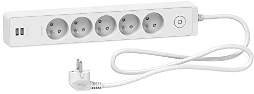 Schneider Electric - Odace - Rallonge multiprises 5 prises 2P+T - blanche - 2USB - 1,5m - ST935U1W