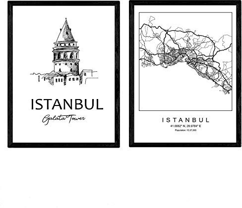 Nacnic Pack Poster Istanbul - Galataturm. Blätter mit Denkmälern von Städten. A3 Größe