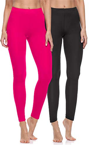 Merry Style 2er Pack Leggings Damen Baumwolle für das ganze Jahr Bequeme Leggings Blickdicht Damen Ideal für Yoga Sport Gym und Freizeit MS10-198 MS10-198 (Schwarz/Amaranth, L)