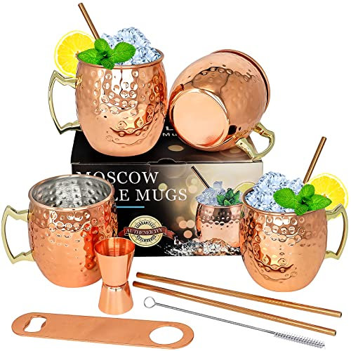 LINALL Moscow Mule - Juego de 4 tazas de acero inoxidable chapadas en cobre de 18 onzas, para bebidas frías (4 piezas)