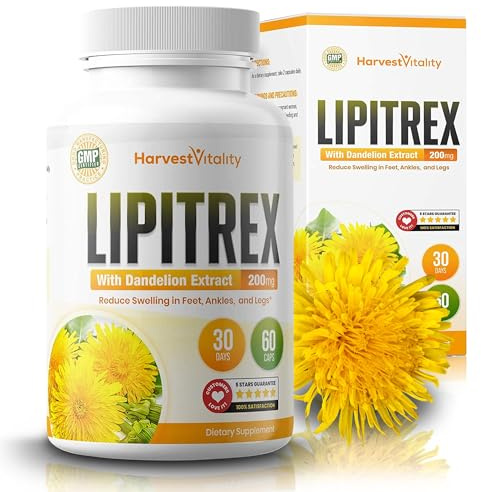 Natural Diuretic for Swollen Feet, Ankles and Legs: Lipitrex Water Pills Contain Dandelion to Reduce Swelling in Your Foot, Ankle or Leg. Includes Diuretics Targeted For Water Retention & Edema Relief