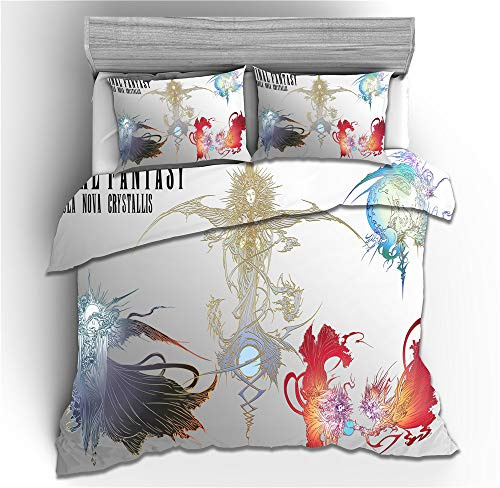 NICHIYO Final Fantasy Bettwäsche Set - Bettbezug und Kissenbezug,Mikrofaser,3D Digital Print dreiteiliger Bettwäsche(Bettbezug + Kissenbezüge) (7,Single 135 * 200cm)