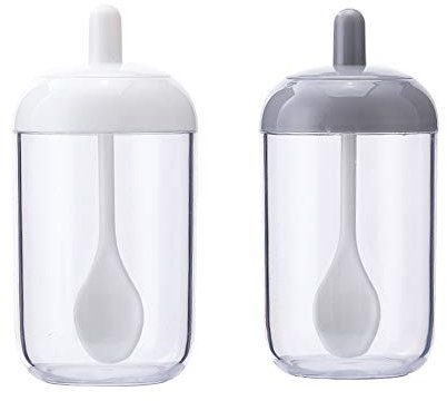 2Pcs Seasoning Storage Container Food Jar with Lid and Spoon for Kitchen Storage for Sugar, Seeds, Salt, Pepper, Spices