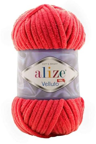 Alize 5 x 100 g Velluto Wolle 500 Gramm super Bulky Chenillegarn,Kuschelweich 100g, Kissen Babydecke etc (rot 56)