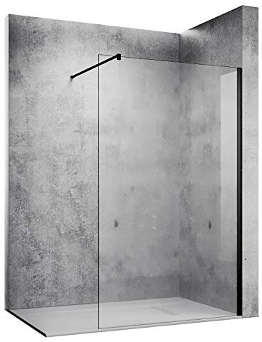 SONNI Duschwand 120 x 200 cm schwarz Walk In dusche mattschwarz style aus 10 mm Nano Glas,Duschabtrennung mit Stabilisator auf Duschtassen oder Boden montierbar