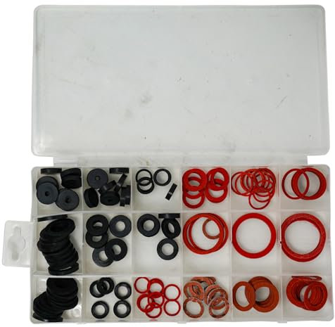 Dapetz ® 141Pc O-Rings Sealing Washers Set Assortment 18 Sizes Rubber & Fibre Round Spacer Washers for Faucet, Hose Plumbing, Tap Seal, Gasket, Fittings & Quick Repair Black and Red in Case