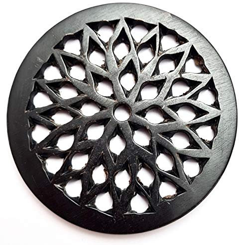 Echt Horn Knopf schwarz Mandala / 30 mm/Set. 8 Stück (30 mm) Lüna