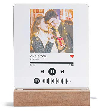 Luz de Noche Foto Spotify Personalizadas con Foto Grabado Lámpara de Noche Placa de Música Escaneable Spotify Vidrio Acrílico Canción Regalo para Mujeres Novio Día San Valentín (Negro)