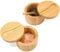HTB Bamboo Salt Cellar with Spoon, Kitchen Spice Containers with Magnetic Swivel Lids, 2 Seasoning Containers Set Engraved with S and P