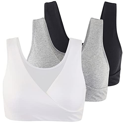 COLOMI Reggiseno Premaman Allattamento Reggiseno Allattamento in Cotone Senza Fili (Black+Grey+White/3Pack, L)