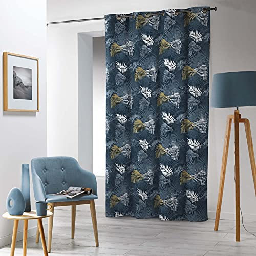 Douceur d'Intérieur, Rideau à Œillets 140 x 240 cm Microfibre Imprimée Valeria 1609742 Bleu