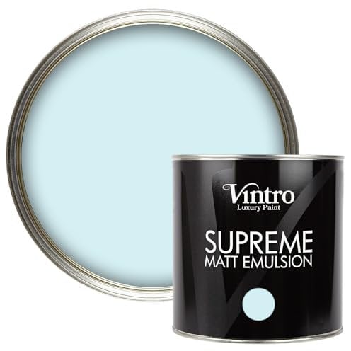 Vintro | Luxury Matt Emulsion | Smooth Chalky Finish | Multi Surface Paint | for Walls, Ceilings, Wood and Metal 2.5L (Light Blue - Moonstone, 2.5 Litres)