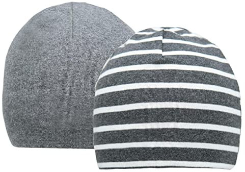 Baby Beanie für Jungen Mädchen, Kleinkind Mütze Herbst Winter 2er Set(43S) (0-6 Monate, Zweilagige: Grau+Grau Streifen)