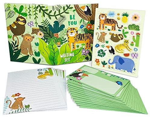 Paper Master liniertes Briefpapier und Umschläge, Set für Kinder, Safari-Tier-Schreibwaren-Set mit liniertem Briefpapier, 30 Blatt + 20 Umschläge, 21,6 x 15,9 cm je Briefpapier