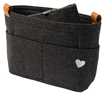 luxdag Taschenorganizer aus Filz mit Reißverschluss - Bag in Bag Taschenordner mit Fächer - Innentasche für Handtasche & Shopper