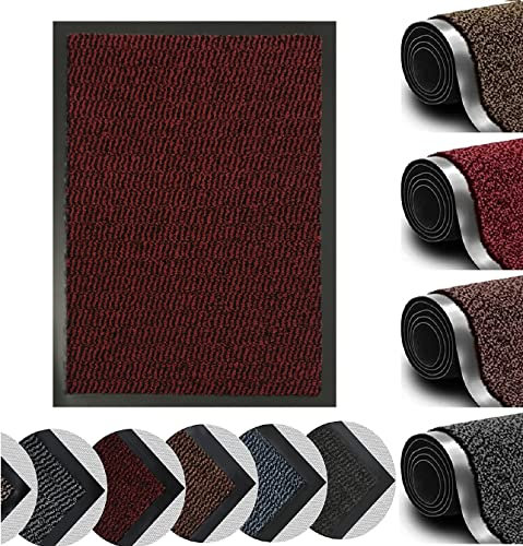 Dirt Trapper Door Mat for Indoor&outdoor, 90x300 Cm, Red, Washable Barrier Door Mat, Heavy Duty Non-Slip Entrance Rug Shoes Scraper, Super Absorbent Front Door Mat Carpet