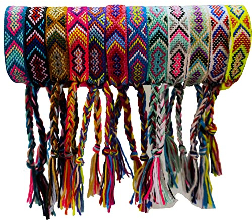 Tangser Gewebte Freundschaftsarmbänder, geflochtene Armbänder, Schnur, verstellbares Nepal-Armband, Mexiko-Wellen-Fußkettchen für beste Freunde, Kinder, Frauen, Mädchen, sortierte bunte (12 Stück),