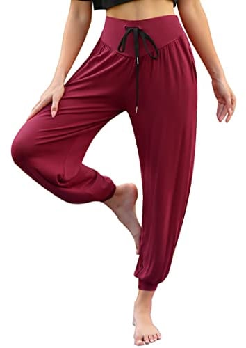 Terecey Yogahose Damen Lang Haremshose Pumphose Ballonhose Pluderhose | Lockerer Fit Leicht, 95 % Modal und 5 % Elasthan,mit praktischen Taschen,Elastischer Taillengürtel，für Urlaub und Sommer