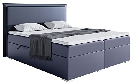 MEBLINI Boxspringbett mit Bettkasten - Gepolstert Doppelbett mit Matratze und Topper - Polsterbett mit Stauraum - Bett mit Kopfteil - Stauraumbett - TORESS - 160x200 - H3/Dunkelgrau Kunstleder