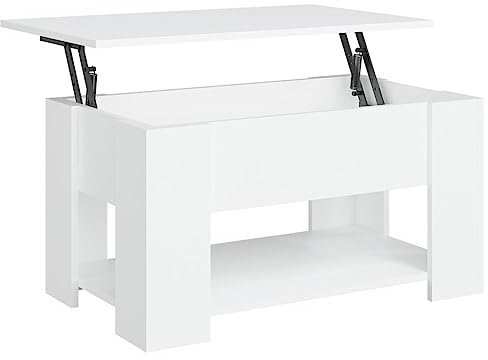 vidaXL Couchtisch Höhenverstellbar Kaffeetisch Beistelltisch Wohnzimmertisch Sofatisch Tisch mit Stauraum Weiß 79x49x41cm Holzwerkstoff