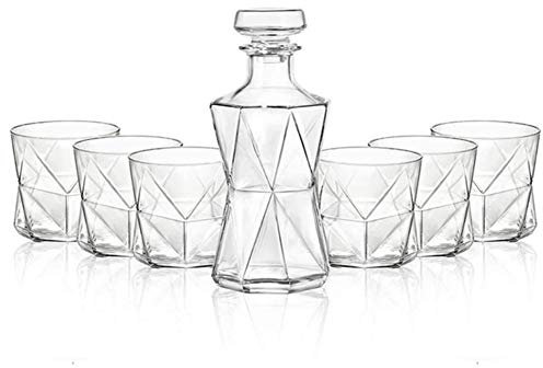 Decanter Bicchieri Whisky Decanter Whisky Set Vino Sette Pezzi Confezione Regalo Completo UVA Rossa Cantina 1 Bottiglia 850ml con 6 Tazze 330ml