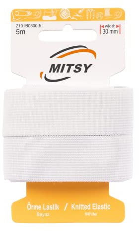 MITSY Cordón de goma de 30 mm, 5 m, color blanco, banda elástica