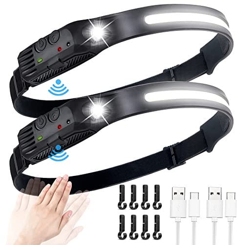 flintronic 2PC Stirnlampe LED Wiederaufladbar Intelligenter Sensor COB Kopflampe 600 Lumen 230 ° Beleuchtung leichte Stirnlampe 5 Lichtmodi für Angeln, Camping, Joggen Laufen