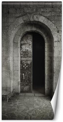 Feeby Türtapete selbstklebend Tür Tor 88x200 cm Türposter Türsticker Fototapete Wohnzimmer Schlafzimmer Kinderzimmer Büro Stein Burg Grau
