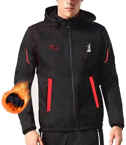 VIKAMAKA Herren Thermo Fleece Fahrradjacke Reflektierende Softshell Winter Wasserdicht Fahrradmantel mit Reißverschluss Belüftung, schwarz/rot, XL
