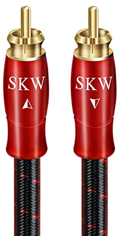 SKW Cavo RCA per subwoofer,rame OFC - Cavo coassiale digitale RCA a doppia schermatura con PVC + tessuto di cotone per subwoofer, ricevitore AV,amplificatore,home theater(1.5m,rosso)
