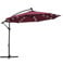 Panana 3M Garden Cantilever Parasol with 24 Solar Powered LED Lights Outdoor Banana Hanging Umbrella with Crank Mechanism Sun Shade Canopy for Poolside, Deck, Patio and Balcony Red