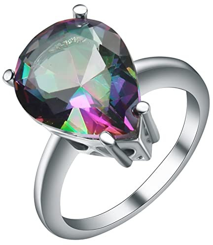 Whoiy Ring Damen 57, Cute Rings Silber Mehrfarbig Eheringe 4 Krappen mit Tropfen-Zirkonia Verlobungsring für Frauen