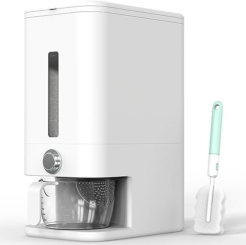 Retail Blade 25lb Rice Dispenser - Air Tight Grain & Rice Container With Easy To Use Dispensing, Measuring Cup, & Sponge - NEW Black Design Grain Storage Container