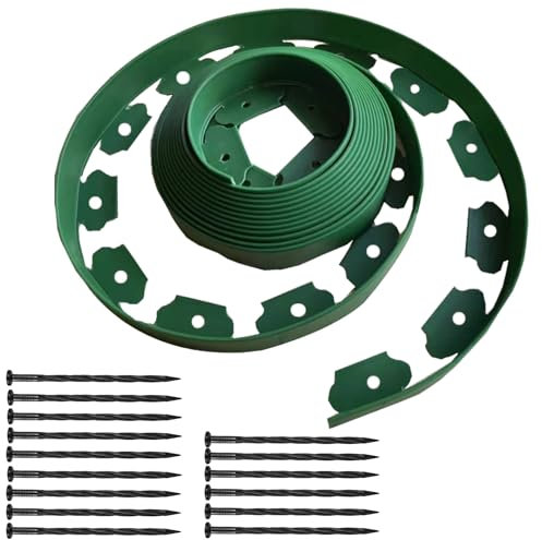 Bordure de jardin en plastique souple pour pelouse, allée, bordure surélevée, gazon artificiel, bordure paysagère, avec piquets de fixation supplémentaires (vert, hauteur 5 cm)