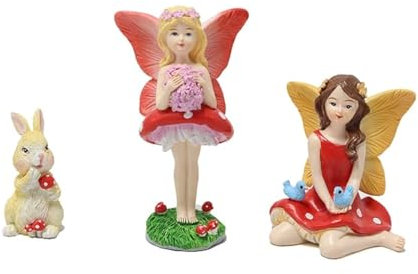 KOCNYDEY Elfen Figuren Garten in Pilzform Feengarten Zubehör Wichtel Figuren Miniatur Garten Feen Dekor Feenflügel Garten Zubehör für Außen Feenhaus Haus Miniatur Garten Harz Fee Statue (3 Stück)