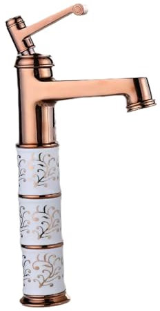 QUINTO Robinet de Lavabo Chaud et Froid, Lavabo Domestique Sureleve, Or Rose 3 Sections, Cuivre Dore, Montage au Pont, Finition Polie, Rose, Gold