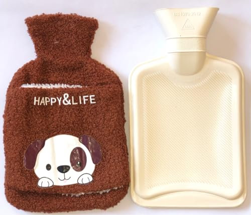 EWANTO Wärmflasche Bettflasche 1000 ml Braun mit Bezug und Kängurutasche für Kinder und Erwachsene