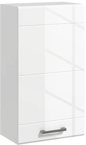 kleankin Armoire Murale de Salle de Bain, Placard de Rangement Toilette 3 Niveaux, étagère réglable, 1 Porte, Moderne, Armoire Suspendue, 37 x 22,5 x 70 cm, Blanc Haut Brillant