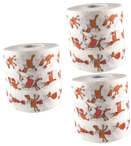 Healeved 3pcs Unique Christmas Toilet Paper Funny Elk Design 10cm x 205cm Pack of
