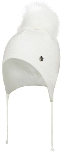 Smarilla Baby Mädchen Wintermütze Strickmütze Bindemütze Bommelmütze mit Baumwolle gefüttert, Farbe: Creme-Silber, Größe: 46