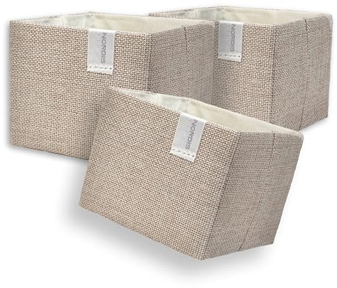 NORDIS DESIGN Mini Aufbewahrungskörbchen 3er Set (11x11x9cm), Premium Aufbewahrungskorb klein als Aufbewahrungsbox Bad, Organizer Wickelkommode, Utensilo & Premium Organizer Stoff beige uni