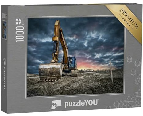 Puzzle 1000 Teile XXL „Baggermaschinen auf Einer Baustelle bei Sonnenuntergang“ – aus der Puzzle-Kollektion Bagger