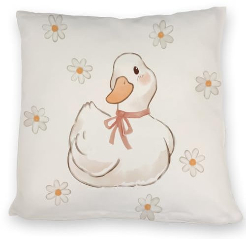 speecheese Ente mit Blumen Kissen EIN schönes DekoKissen für das Sofa Enten Kissen Frauen KuschelKissen Entenmotiv Landleben Gänseblümchen Dekoration Gans Motiv Blumenmuster niedlich